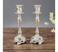 Sziqiqi Silver Shabbat Candle Holders: 2 Pcs Metal Candlestick Holder, 19cm | Ornate Plated, for 2.2 cm Taper, Feature Flower, Swirl, for Shabbat, Wedding, Anniversary, Dinner, Mantel, Table Centrepiece
