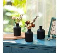 Sziqiqi Small Black Bud Vases - Mini Metal Vase Set of 3 Decorative Cylinde Vases for Artificial Dried Flowers Modern Matte Vase for Living Room Dining Table Bedroom