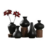 Sziqiqi Small Black Ceramic Vase Set of 5, Decorative Vases for Flowers with Minimalist Design for Home Table Centerpiece, Modern Handmade Vase for Wedding Office Living Room Kitchen Decoration