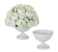 Sziqiqi Urn Vase for Wedding Centrepiece: 15.5 cm Small Vases for Table Decoration Set of 2 - White Vintage Pot for Artificial Flower Arrangement - Metal Unique Vase for Birthday Party Home Decor
