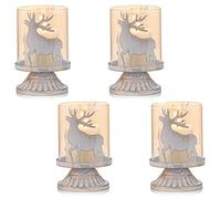 Sziqiqi Vintage Antique Metal Pillar Candle Holders Set of 4, Distressed Hurricane Candlestick Candle Holders Prefer Centerpieces for Christmas Table Mantle Fireplace Decoration, Deer-4Pcs