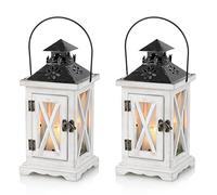 Sziqiqi Vintage Distressed Wood Metal Decorative Lantern for Table - Rustic Shabby Wedding Centerpiece Hanging Lantern - Farmhouse Home Decor Indoor Outdoor - 28cm - 2Pcs