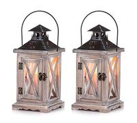 Sziqiqi Vintage Distressed Wooden Metal Decorative Lanterns for Rustic Shabby Wedding Centerpiece Hanging Lanterns Farmhouse Home Decor Indoor and Outdoor Decor 28cm - 2Pcs