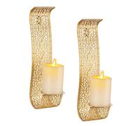 Sziqiqi Vintage Wall Candle Holders Gold Candle Sconces Candle Holder for Pillar Candles Metal Wall Mounted Candle Holders Set of 2 Hanging Elegant Wall Sconces for Living Room Bathroom Walls