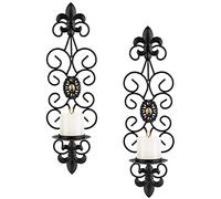 Sziqiqi Wall Candle Holders for Living Room 2 Pcs Metal Candle Sconces for Pillar Tea Light Candles Vintage Black Wall Mount Decorations with Modern Art Design for Wall, Bathroom, Dining Room