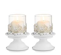 Sziqiqi White Candle Holder for Pillar Candle - Distressed Candlestick Holder Metal Hurricane Candle Holders for Birthday Easter Wedding Engagement Baby Shower Christmas Table Centrepieces Decoration