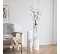 Sziqiqi White Tall Vases for Floor: 27.6/21.7in Metal Cylinder Handmade Flower Holder Extra Large Decorative Vase Set of 2 Modern Honeycomb Texture Big Standing Vase for Living Room Home Corner