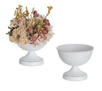 Sziqiqi White Urn Vase for Wedding: 15 cm Tall Metal Vases for Table Centrepiece Set of 2 - Small Vintage Flower Arrangement Pots - Elegant Hammered Vase for Party Birthday Reception Christmas