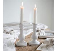 Sziqiqi Wooden Candle Holders for Taper Candle Set of 2 Wood Candlestick Holder for Home Dinner Table Countertop Fireplace Mantel Foyer Entryway Decoration Wedding Candle Centerpiece 6.7’’ Tall White