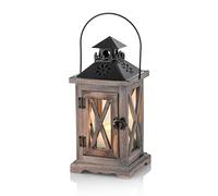 Sziqiqi Wooden Lantern Candle Holder, 29cm, Antique Brown