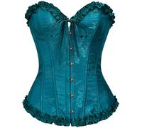SZIVYSHI Dark Blue Corset Top for Women - Overbust Lace Up Waist Cincher Bustier Lingerie - Plum Blossom Bamboo Pattern - Size XS