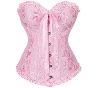 SZIVYSHI Halloween Corset Top - Overbust Bustier 12 Boning - Vampire Witch Pirate Fancy Dress - Gothic Steampunk - Pink - S