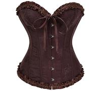 SZIVYSHI Halloween Corset Top - Overbust Bustier 14 Boning - Vampire Witch Pirate Fancy Dress - Gothic Steampunk - Bitter Chocolate - M