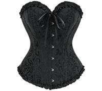 SZIVYSHI Women's Overbust Sweetheart Lace Up Plastic Bones Corset Bustier Top,Black,M