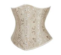 SZIVYSHI Women'S Underbust Satin Lace Up Waist Cincher Corset Shaper Bustier Top,Jacquard Beige,Size L
