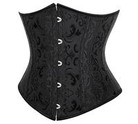 SZIVYSHI Women'S Underbust Satin Lace Up Waist Cincher Corset Shaper Bustier Top - Jacquard Black - Size XS