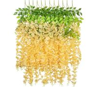 SZJH 12pcs 3.6 Feet/Piece Artificial Fake Wisteria Vine Ratta Hanging Garland Silk Flowers String Home Party Wedding Decor (Champagne)