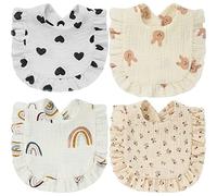 SZJIAHTM 4 Pack Of Newborn Toddler Soft Cotton Teething Bib Feeding Bib Ruffle Edge Adjustable Snap Dribble Infant Bibs For boys Girls