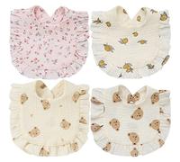 SZJIAHTM 4 Pack Of Newborn Toddler Soft Cotton Teething Bib Feeding Bib Ruffle Edge Adjustable Snap Dribble Infant Bibs For boys Girls