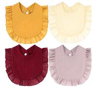SZJIAHTM 4 Pack Of Newborn Toddler Soft Cotton Teething Bib Feeding Bib Ruffle Edge Adjustable Snap Dribble Infant Bibs For boys Girls