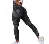 SZKANI Women Ribbed Seamless Leggings High Waisted Workout Gym Yoga Pants Butt Lifting Tummy Control Tights, (G)-tie Dye Black Gray, S