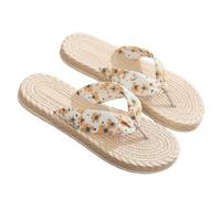 SZKCXBDB flip flops women Women's - Faux Straw Slip-on Sandals With Comfortable Eva Sole Perfect For The Beach, Pool And Walking-yellow-thirty-eight
