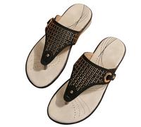SZKCXBDB flip flops women Women's Flops, Flat Leather Sandals, Hollow Metal Platform Arch Support Flops-black-thirty-six