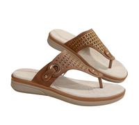 SZKCXBDB flip flops women Women's Flops, Flat Leather Sandals, Hollow Metal Platform Arch Support Flops-dark Brown-thirty-eight