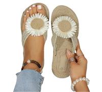 SZKCXBDB flip flops women Women's Flops, Flower Hemp Rope, Comfortable Summer Beach Walking Indoor And Outdoor Slip-on Sandals-khaki-thirty-seven