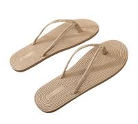 SZKCXBDB flip flops women Women's Imitation Straw Comfortable Summer Beach Walking Indoor And Outdoor Slip-on Sandals-khaki-forty-four