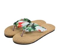 SZKCXBDB flip flops women Women's Imitation Straw Comfortable Summer Beach Walking Indoor And Outdoor Slip-on Sandals-green Flowers-35-36
