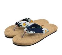 SZKCXBDB flip flops women Women's Imitation Straw Comfortable Summer Beach Walking Indoor And Outdoor Slip-on Sandals-blue Flowers-39-40