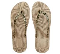 SZKCXBDB flip flops women Women's Imitation Straw Sandals Comfortable Summer Beach Walking Indoor And Outdoor Slip-on Sandals-golden-forty-one