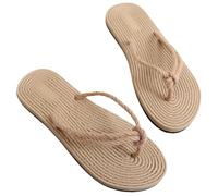 SZKCXBDB flip flops women Women's Imitation Straw Sandals Comfortable Summer Beach Walking Indoor And Outdoor Slip-on Sandals-khaki-thirty-seven