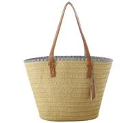 SZKCXBDB Straw bag Beach Tote Summer Hand-woven Shoulder With Tassels Suitable For Travel Holiday Shopping-light Brown