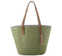 SZKCXBDB Straw bag Beach Tote Summer Hand-woven Shoulder With Tassels Suitable For Travel Holiday Shopping-green