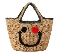 SZKCXBDB Straw bag Hand Woven Soft Handbag Cute Face Tote Summer Beach Handbag-black Border