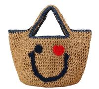 SZKCXBDB Straw bag Hand Woven Soft Handbag Cute Face Tote Summer Beach Handbag-blue Edge