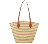 SZKCXBDB Straw bag Large Beach - Hand Woven Tote With Zipper Pocket Lightweight Summer Shoulder For Travel, Work, Shopping-rice-brown Stripes