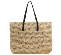 SZKCXBDB Straw bag Women's Bag, Large Zipper Woven Beach Tote Summer Raffia Shoulder Bag-beige