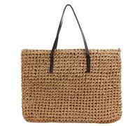 SZKCXBDB Straw bag Women's Bag, Large Zipper Woven Beach Tote Summer Raffia Shoulder Bag-light Brown