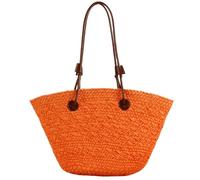 SZKCXBDB Straw bag Women's Beach Summer Large Handbag Shoulder Suitable For Travel Shopping Vacation-orange Red