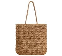 SZKCXBDB Straw bag Women's Handmade Woven Shoulder Large Summer Beach Braided Handle Tote With Zipper-light Brown