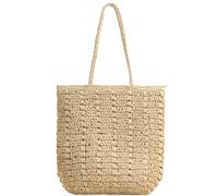 SZKCXBDB Straw bag Women's Handmade Woven Shoulder Large Summer Beach Braided Handle Tote With Zipper-beige