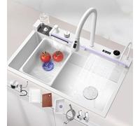 SZKTHD Modern Kitchen Sink, 304 Stainless Steel, Undermount, 80x46x22cm, White, Brushed Finish, 2 Holes, Basket Strainer, 14kg, Rectangular, Modern Kitchen Sink
