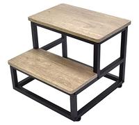 SZLHANJZ Multi Purpose Step Stool, Wood & Metal 2 Step Stools for Adults Kids, Round Corner Dog Steps Bed Step Stools for High Beds, Portable Stepping Stool for Bedroom Kitchen, Load 500 LB, Beige