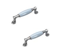 SZLXJMFL Drawer Handles Vintage, 2 Pack Furniture Pulls Solid Ceramic | Plating Surface, Cabinet Pulls Hole Center: 96-160mm Kitchen Cupboard Handles Blue 96mm/3.8in