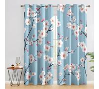 SZLYZM Cherry Blossom Blackout Curtains for Bedroom living Room, Flower Curtains 90x90, 90 Inch Drop Drapes 2 Panels Set, Thermal Eyelet Drapes Decorative Patterned Window Treatments V-&E330