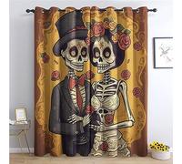 SZLYZM Day of the Dead Blackout Curtains, Skeleton Bedroom Curtains & Living Room Curtains 46x72 Inch 2 Panels Set, Thermal Eyelet Drapes Decorative Patterned Window Treatments 72 Drop