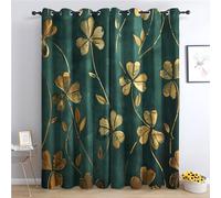 SZLYZM Emerald Green Blackout Curtains, Gold Leaves Bedroom Curtains & Living Room Curtains 66x54 Inch 2 Panels Set, Thermal Eyelet Drapes Decorative Patterned Window Treatments 54 Drop (Qv-&101)